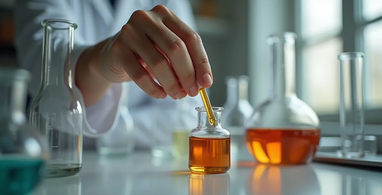 Main tenant délicatement un compte-gouttes en verre