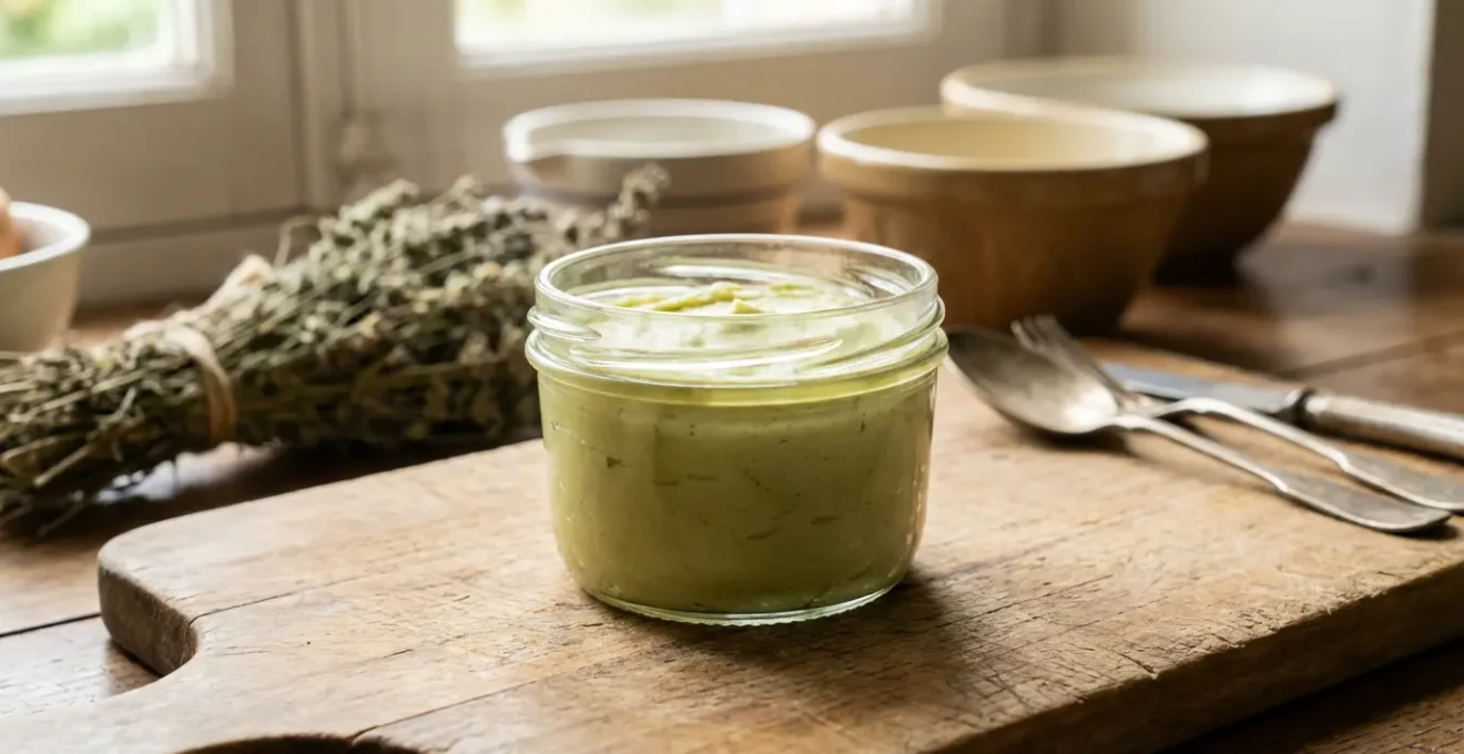 Beurre infusé au CBD dans un bocal en verre sur planche de cuisine