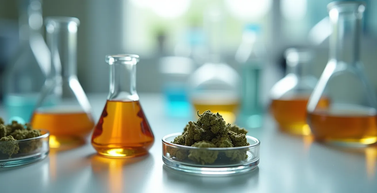 Vue macro d'un certificat d'analyse CBD avec détails des résultats de tests