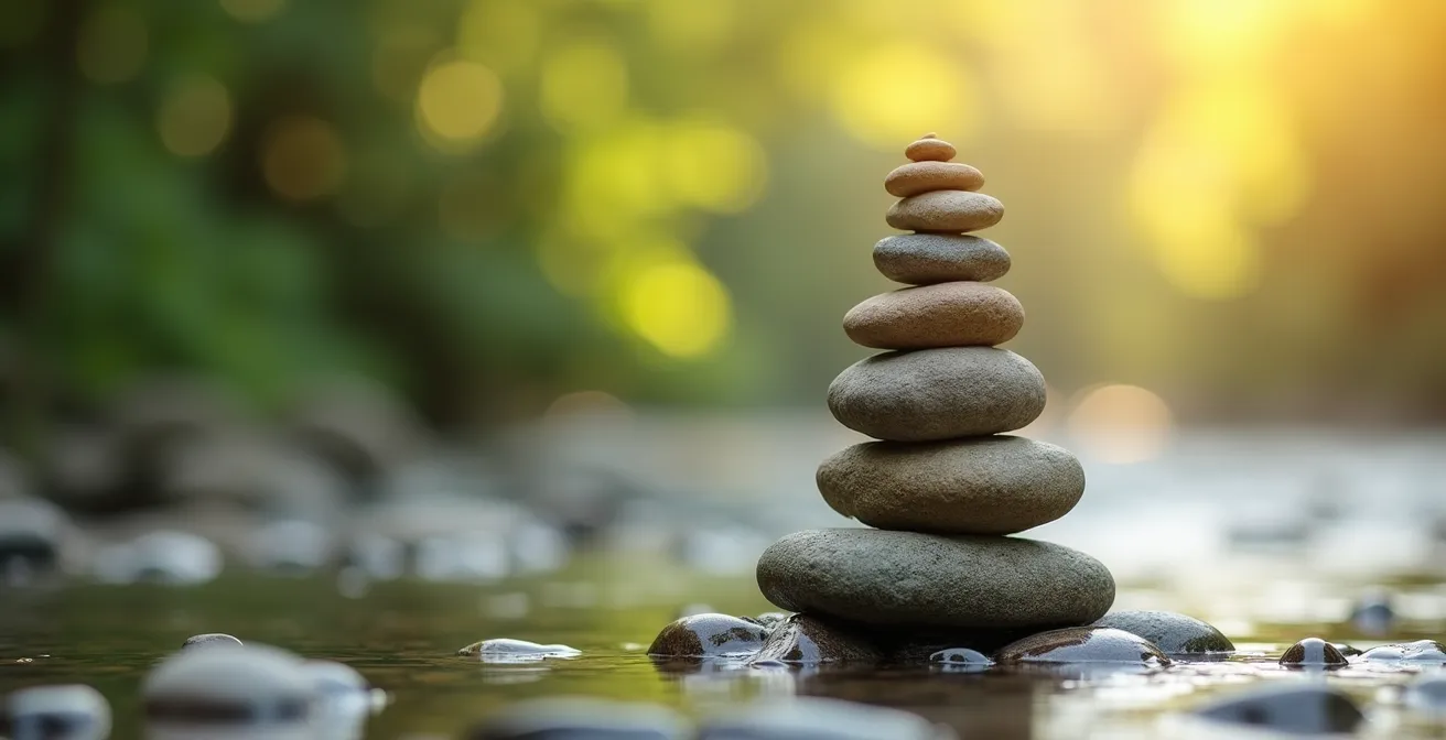 Représentation symbolique de l'équilibre mental avec éléments naturels