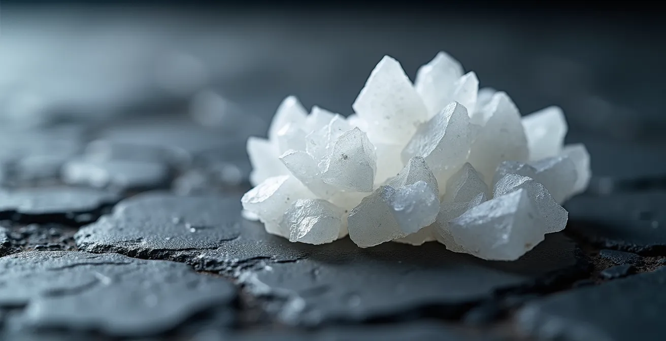 Vue macro de cristaux de CBD purs montrant leur texture cristalline