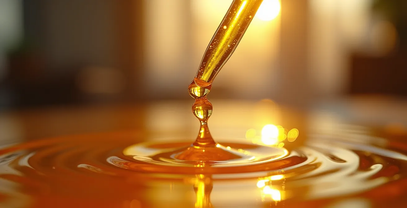 Compte-gouttes d'huile CBD avec dosage précis sur bureau professionnel