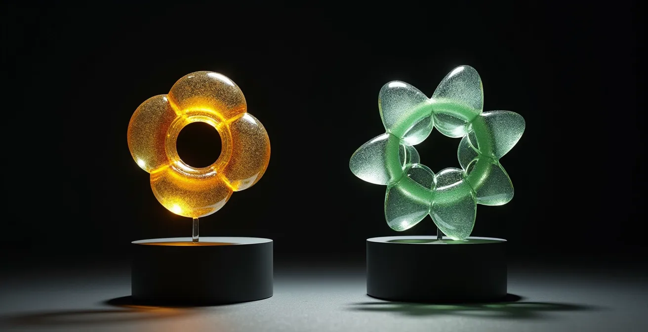 Comparaison visuelle des structures 3D du THC avec son cycle éther fermé et du CBD avec son cycle ouvert